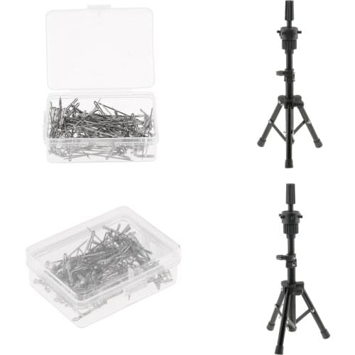 2PCS Mannequin Training Practice Head Holder Tripod Stand+T Needle Pin Set