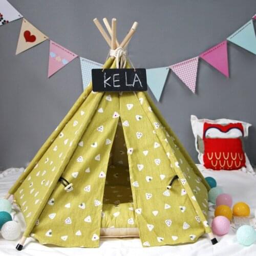 2019 new yellow theme dog cat puppy tent with cushions mats wood kennel removable cat dog cozy house with mat pet supplies pads