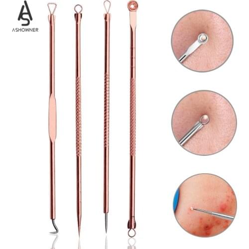 4pcs/Set Blackhead Comedone Acne Pimple Blackhead Remover Tool Spoon for Face Skin Care Tools Needles Facial Pore Cleaner Kit