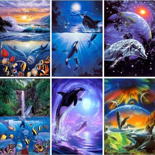 5D DIY Diamond Painting Dolphin Embroidery Rhinestones Kits Full Square Round Drill Cross Stitch Mosaic Animals Home Decor Gifts