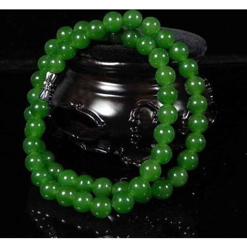 8mm Beautiful Chinese Handcraft 100% Natural Jade Green Jade Necklaces