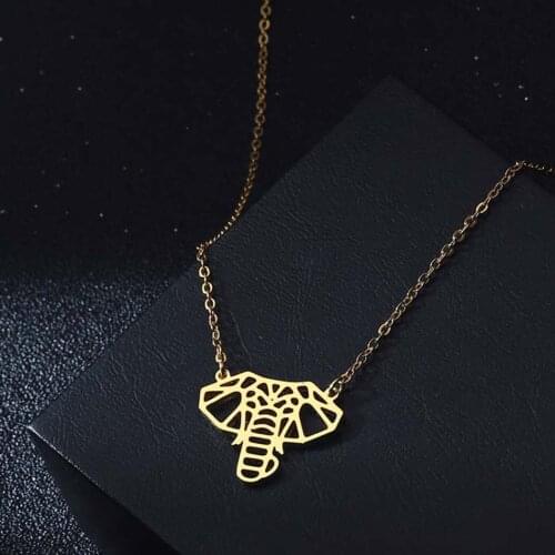Hollow African Elephant Face Pendant Necklace For Women Origami Animal Lover Pet Handmade Stainless Steel Jewelry