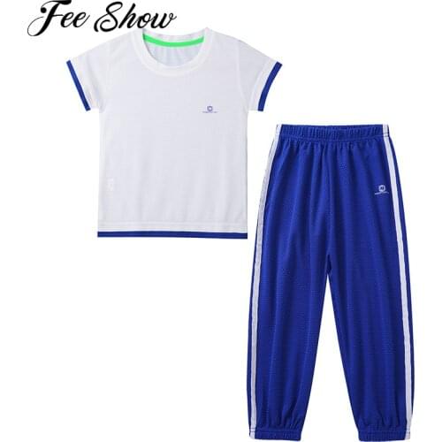 2Pcs Kids Boys Breathable Summer Sport Suits Outfit Short Sleeves T-shirt and Pants Set Sport Tracksuit Running Gym Workout Suit