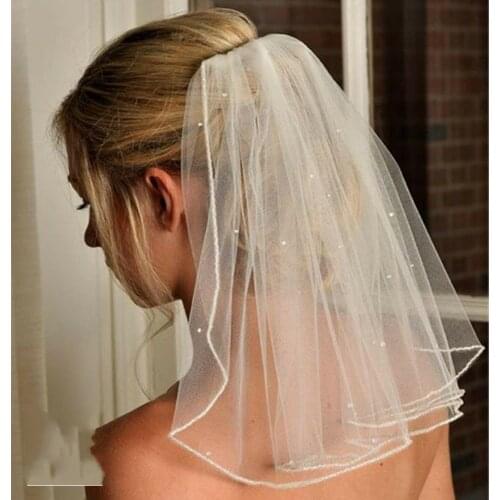 Women white Bride NIGHT Party Wedding lace Hair head Short Veil WITH COMB