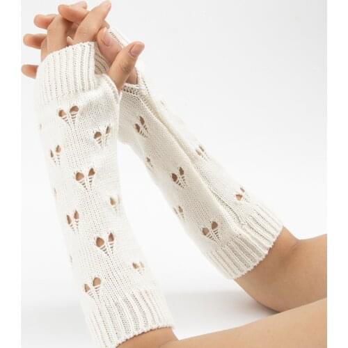 Women Gloves Stylish Hand Warmer Winter Gloves Women Arm Crochet Knitting Hollow Heart Mitten Warm Fingerless Gloves