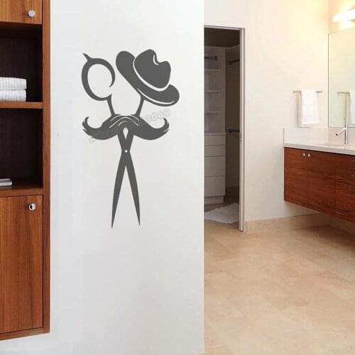 Gentleman Scissors Barbershop Wall Sticker Hair Salon Barber tools Art Wall Decal Vinyl Barbershop Decoration Accessories B269