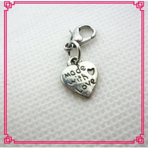 Hot selling made with love heart dangle charms with lobster clasp charms for floating lockets