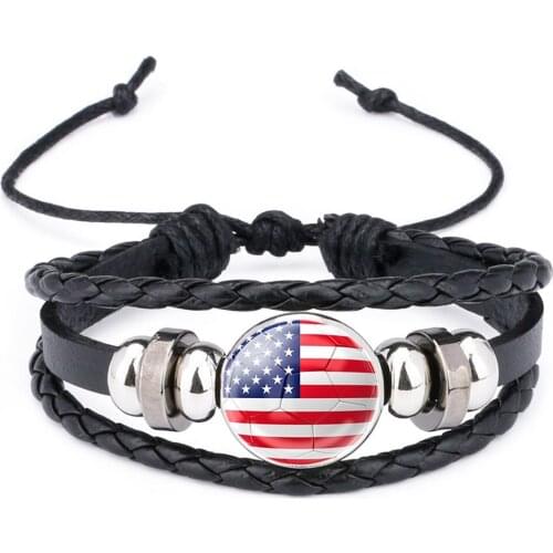 10PC United States Brazil Spain France Japan Korea Germany Iceland Russia Flag Football Soccer Men Women Leather Bracelet
