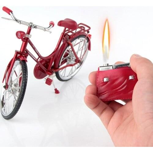 Red Womens Bicycle with Leather Bag Creative Crafts Lighter Smoking Accessories for Weed Cute for Girls Gadgets for Men Briquet