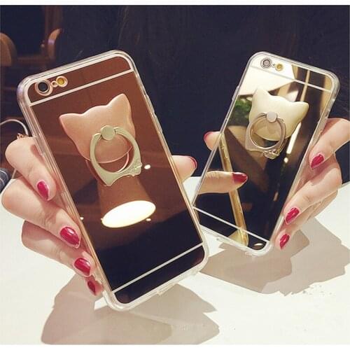 Soft TPU Mirror Case with 360 Degree Cat Ear Finger Ring Stand Phone Holder Cover for iPhone 11 12 pro mini Xs Max 6 7 8 plus