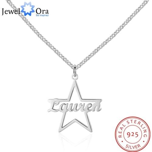 Custom Made Name Star Necklace & Pendants Personalized Real 925 Sterling Silver Nameplate Gift for Mother (JewelOra NE101574)
