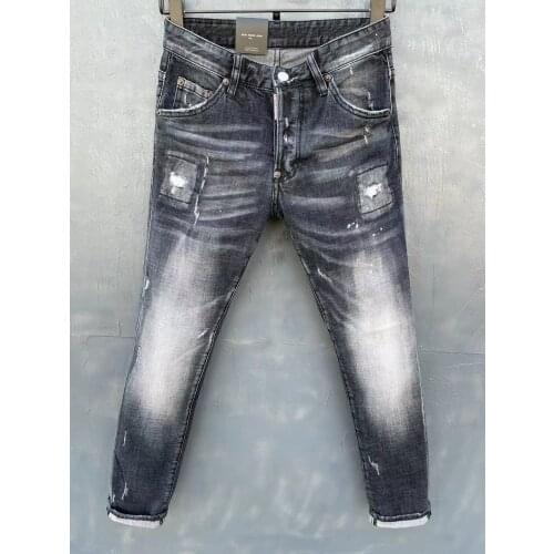 2021 New DSQUARED2 Black Jeans Men/Women Fashion Wash Water Worn Patch Stretch Slim Fit All-Match Tide Brand Feet 053