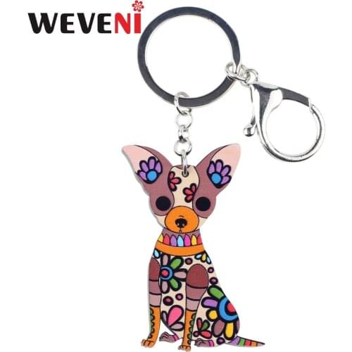 WEVENI Original Acrylic Chihuahua Dog Key Chain Key Ring Bag Charm Car Keychain Accessories New Fashion Jewelry For Women
