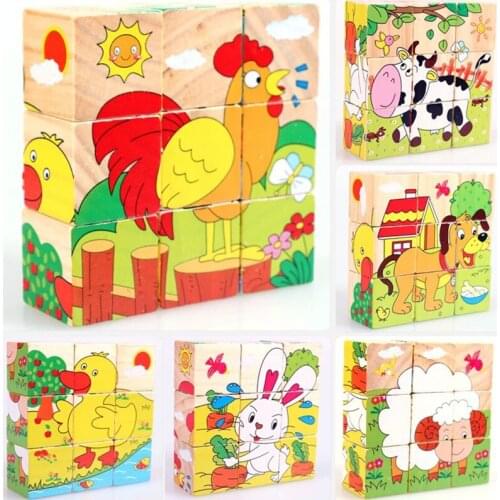 Puzzles Early Learning Toy Six Face Painting Building Three-dimensional Animal Fruit Puzzle Toy Child And Baby Toys For Children