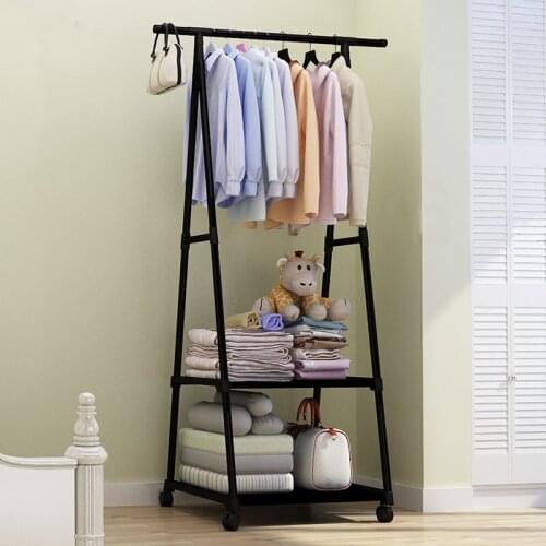 Simple Coat Racks Floors hanger Home Clothing Rack Bedroom Storage Hangers Movable DIY Assemble With Wheels Clothes Rack