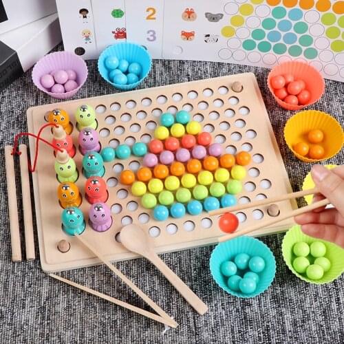 Fishing Game and Memory Chess Children Enlightenment Early Learning Aids Wood Toys Baby Mindfulness Exercises Bead Jigsaw Puzzle