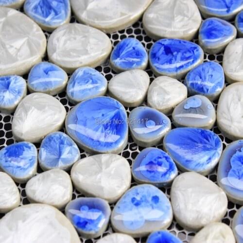 Light blue and white ceramic porcelain mosaic backsplash HMCM1014 pebble kitchen wall tile sticker bathroom floor tiles