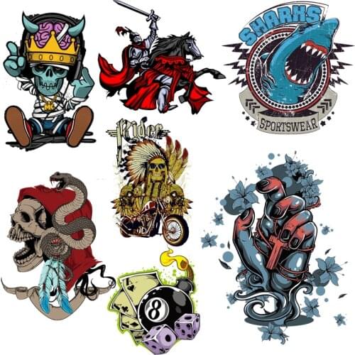 Punk Thermo Stickers Iron On Patches For Clothing Heat Vinyl Transfers For Clothes T-Shirt Skull Thermal Appliques DIY F