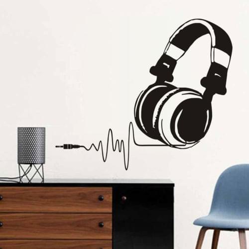 Earphone Song Vinyl Wall Sticker Removable Vinyl Wall Art Listen To Music Headphones Vinyl Wall Decals Music Lover Gift AY1806