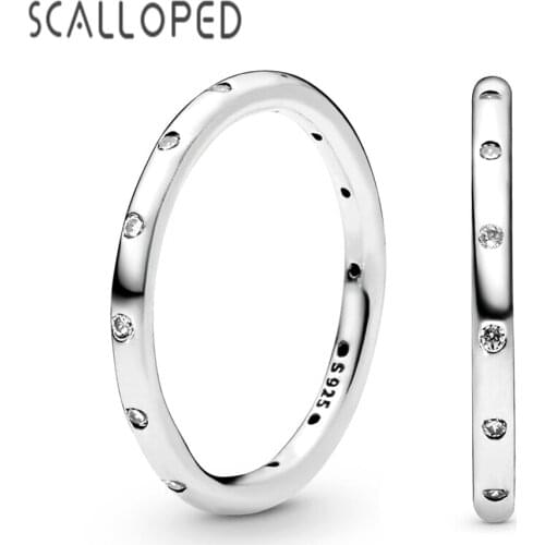 SCALLOPED Trendy Simple Sparkling Band Rings Women Pretty Design Clear CZ Stackable Girls Fascination Finger Jewelry