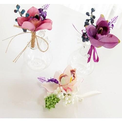 YO CHO Mens Boutonniere Wedding Corsages Artificial Silk Lavender Wrist Flowers Orchid Groomsmen Boutonniere Party Decoration