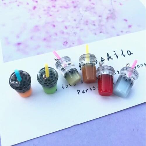 ZALEBABA 3D resin Pearl juice drink charms very cute keychain pendant necklace pendant for DIY earring decoration