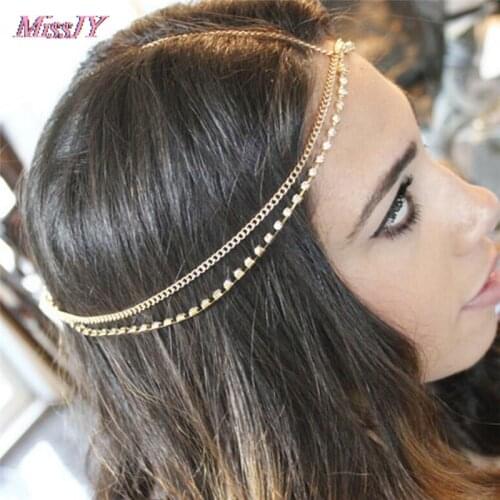 1Pc Fashion Women Lady Metal Gold Silver Multilayer Boho Head Chain Headband Headpiece Bridal Wedding Hairstyle Hair Accessories