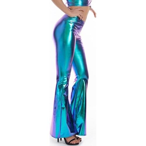 CUHAKCI Sexy Pants Women Shiny High Waist Wide Leg Trousers Full-length Solid Fashion Streetwear Pants Hip Hop Trousers