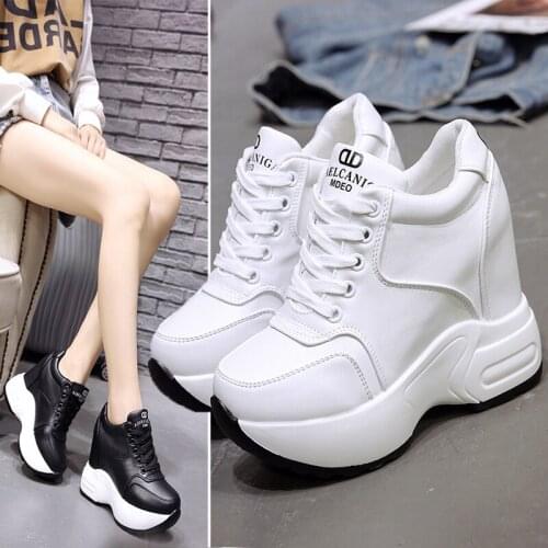 2021 Women Sneakers Casual Platform Trainers White Shoes 10CM Heels Autumn Wedges Breathable Woman Height Increasing Shoes