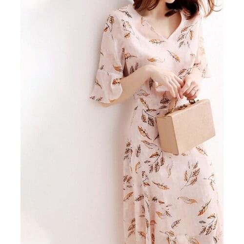 New Fashion Fresh Print Chiffon Dresses for Women 2021 Summer Ruffles Design V-neck Dress Elegant Office Lady Vestido Feminino