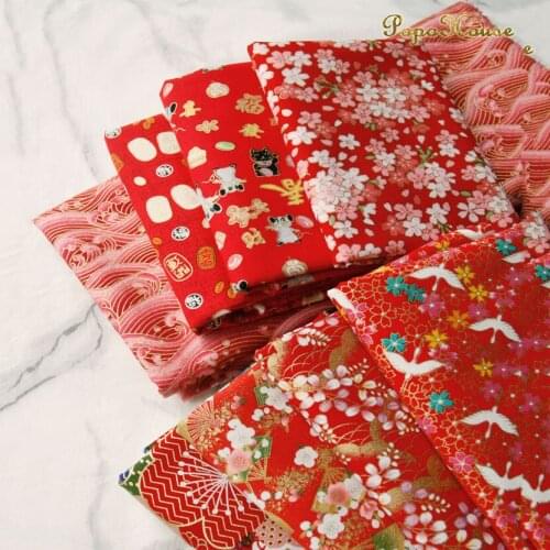 100% Cotton Linen Japanese Cherry Blossom Bronzing Fabric, Precut Sewing Bronzed Fabric Patchworks Quilting DIY Fabric