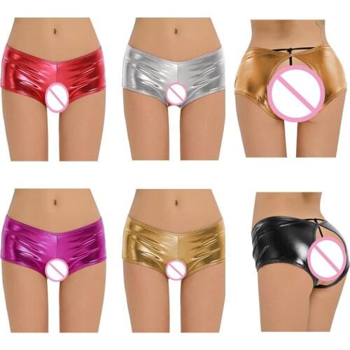 2XL Women Lingerie Panties Crotchless PU Leather Thong G-string Exotic Open Butt Underwear Open Crotch Clubwear Latex PVC Pants
