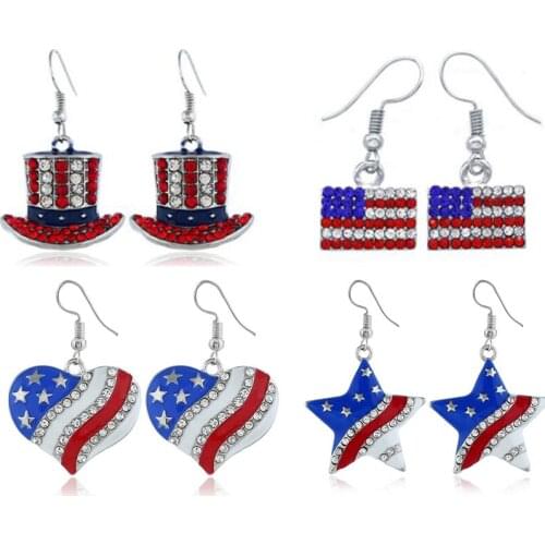 30pcs 4th of July Independence Day American Flag Heart Star Drop Earrings