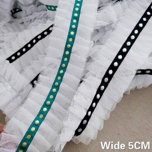 5CM Wide White 3d Pleated Mesh Black Green Embroidered Lace Collar Neckline Trim Ribbon Headwear Dress DIY Handmade Sewing Decor