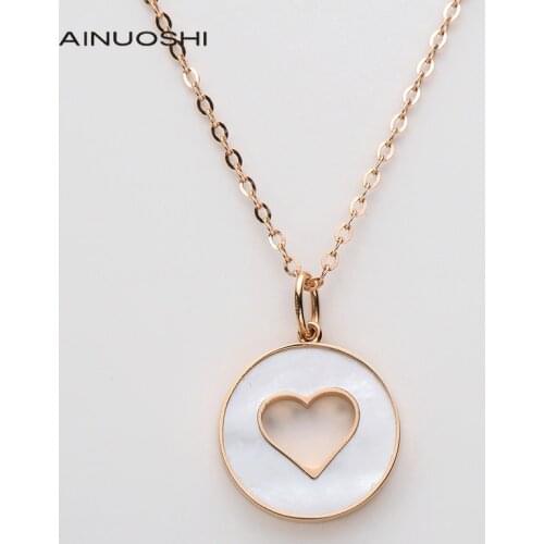 AINUOSHI 18K Rose Gold Natural Mother-Of-Pearl Heart Mini Hip Hop Fashion Pendant Necklace For Women Korea Style Jewelry 18"
