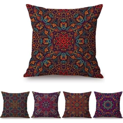 Meditteranean Mandala Morroco Pattern Floral Geometrics Throw Pillow Case 45x45 cm Purple Linen Sofa Home Decor Cushion Cover