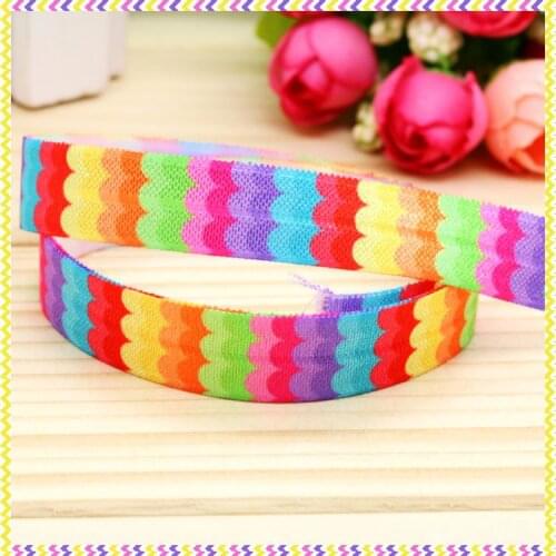 DHK 5/8'' 5yards Fold Elastic FOE rainbow printed headband headwear hairband diy decoration OEM Wholesale C430