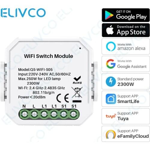 DIY 1 Gang/2 Gang Two Way WIFI Switch Breaker Module Smart Home Timing Group APP Remote Control Works With Alexa Google Home