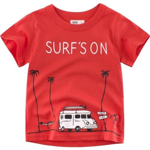 Red Color Print the Car with Letters T-shirts For Boys and Girls For Beautiful Summer For Children Short Sleeve Top Tee