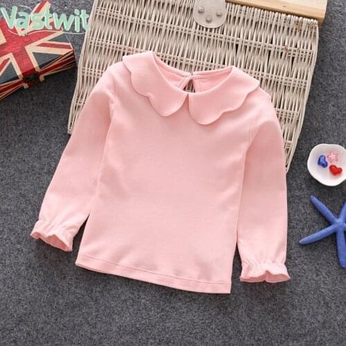 Summer Baby Girls T-Shirt Long Sleeve Tee Tops Kids Solid 100% Cotton Clothes Infant Baby Doll Collar T-shirts Top Girls Blouse