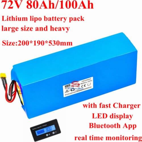 72v 80Ah 100Ah lithium battery 120A smart BMS electric Scooter 5kw 7000w 9000w ebike battery bluetooth App LED display + 10A