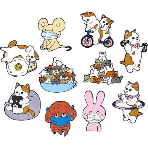 Cute animals Enamel Brooch puppy kitten rabbit mouse Lapel Pin Happy healthy life for dogs cats hu la hoop Bicycle Badge jewelry