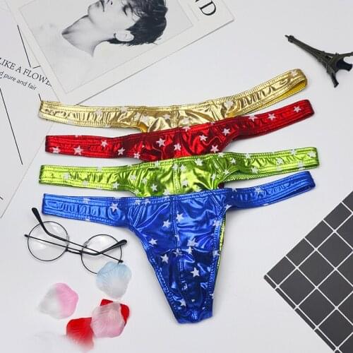 4PCS/Lots Mens Thongs G-strings PU Leather Shiny Lingerie Clubwear Gay Sexy Slip Panties Jockstrap T-back Lenceria Gay Underwear