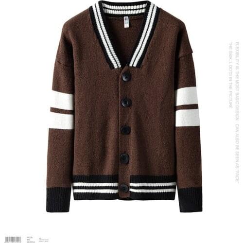 2021 new spring autumn Korean male sweater personality contrast color loose large size casual trendy men knitted cardigan jacket