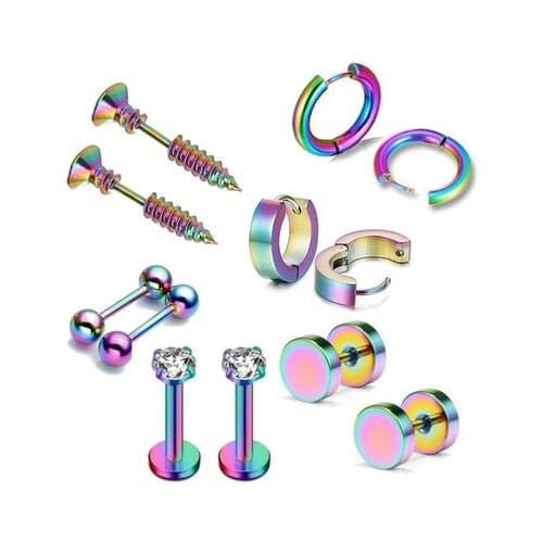 Earring Set Stainless Steel Nose Ring Set Piercing Fake Kit Mixed Punk Lip Belly Eyebrow Fake Septum Nose Stud Navel Jewelry