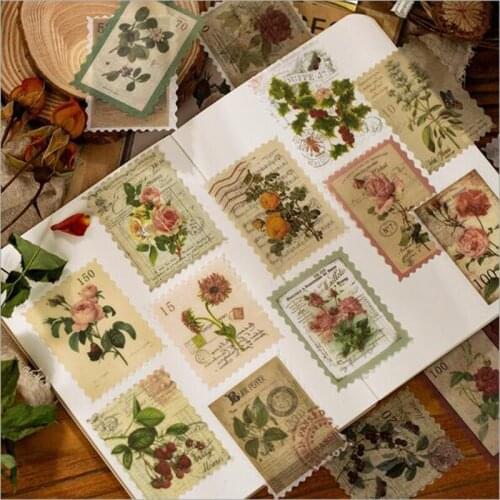 60pcs/pack Retro stamp stickers Journal Decorative Scrapbooking Stick Label Diary Album Stationery Vintage beauty plants
