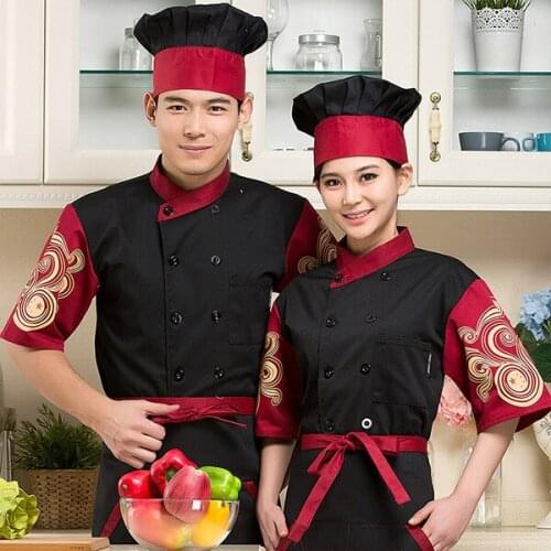 New Arrival Summer Hotel Restaurant Clothes Female Chef Wear Short Sleeved Men and Women Chef Jacket Half Sleeve Suit B-5979