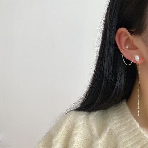 Huge Bud Natural Pearl Long Tassel Chain Earrings Ear Clip for Women Girl Earcuff Earring Fashion Jewelry Party Accessories Gift