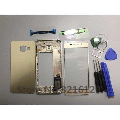 Original Full Housing Case Middle Frame+Rubber Seal Back Cover+Glass Lens+SIM card Replacement Parts For Samsung A3 A310 2016