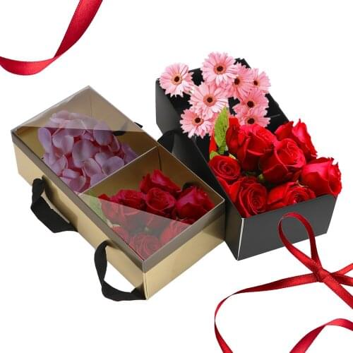 Portable Flower Dessert Gift Box with PVC Cover Folding Flower Paper Box Flower Packaging Box DIY Wedding Party Craft